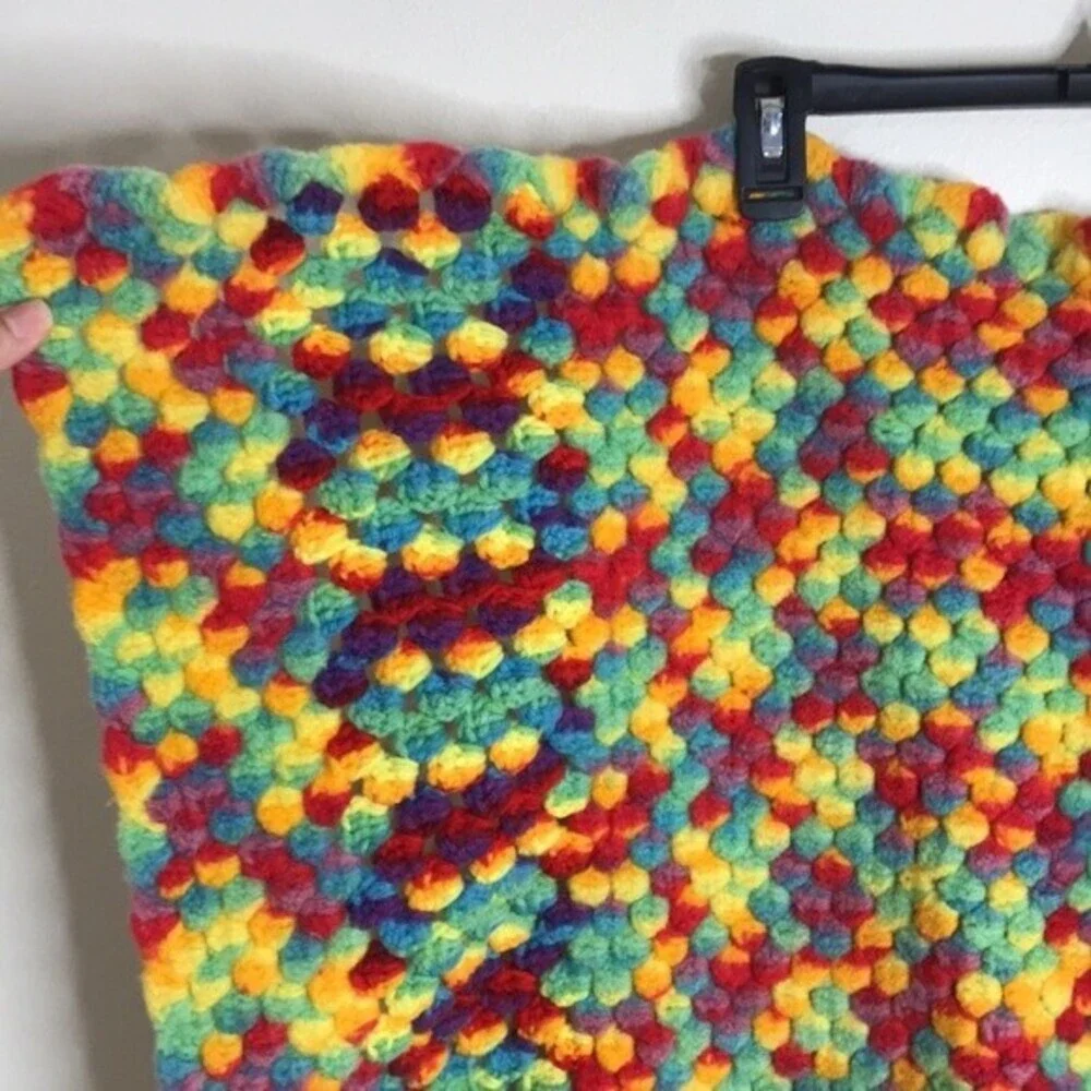 Rainbow Stripe Crochet Afghan Lap Blanket or Shoulder Throw Handmade 50x35